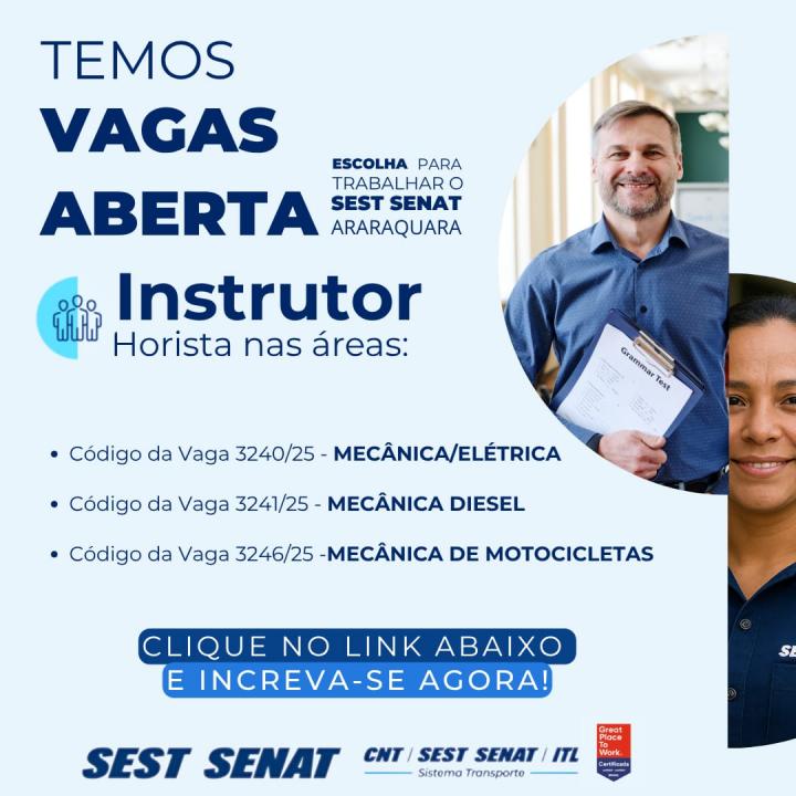 Foto 1 de 2 — SEST SENAT abre vagas de emprego em Araraquara; veja as áreas